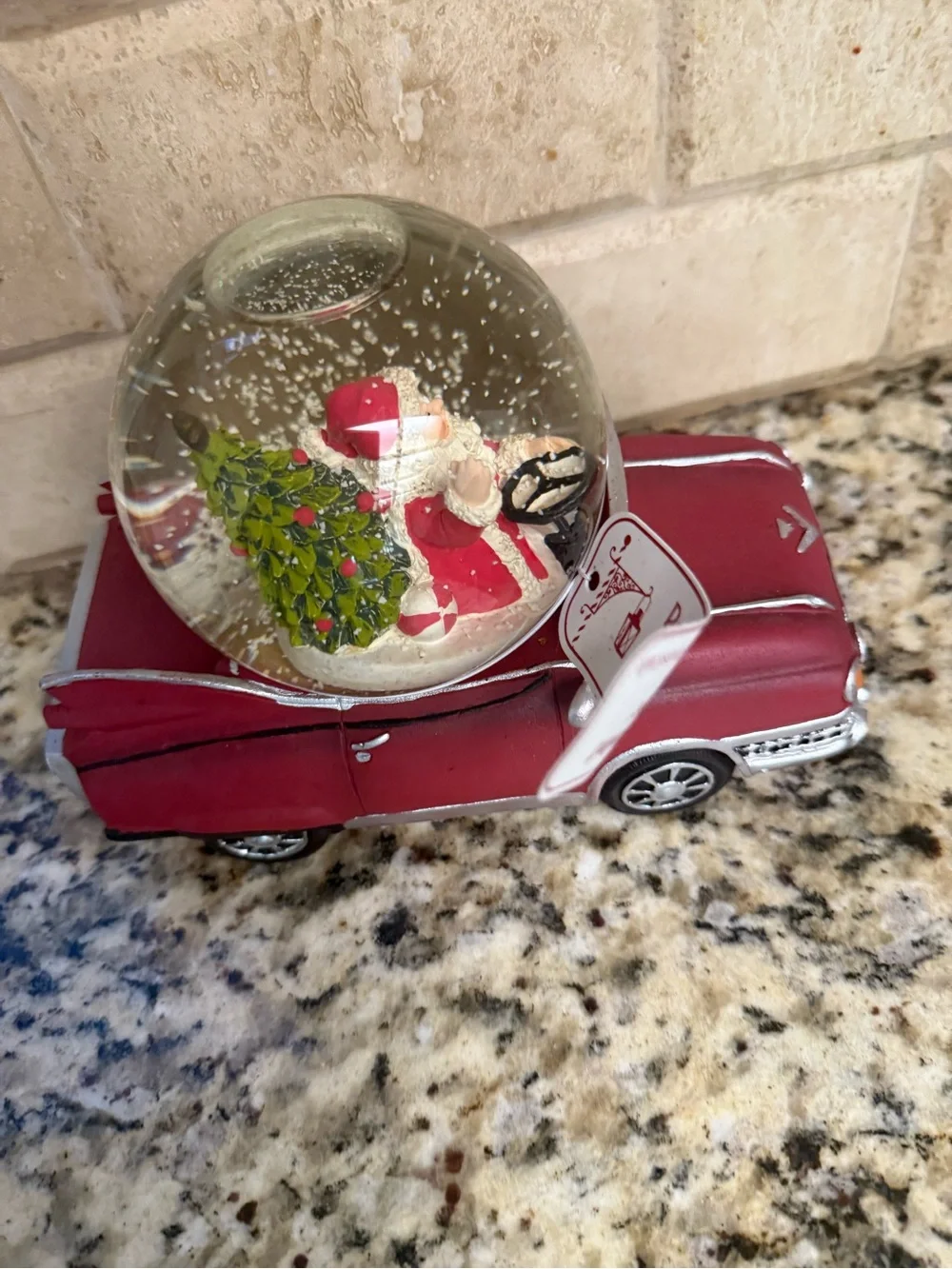 Red Santa Snow Globe Car Holiday Accent